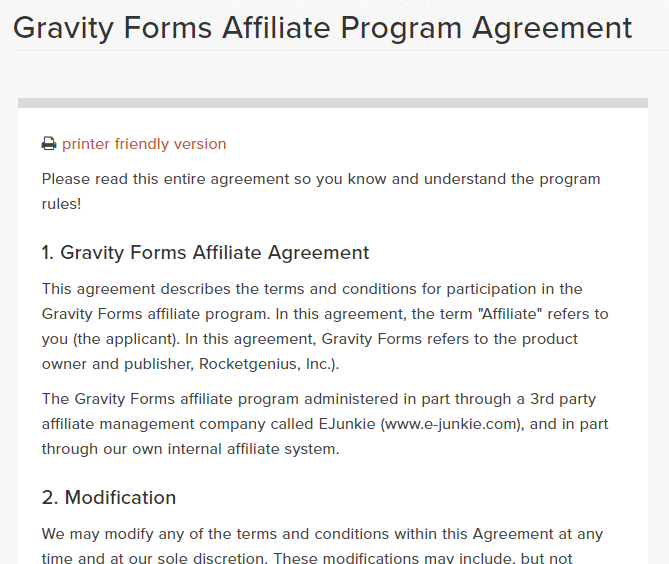 Gravity Affiliate program agreement